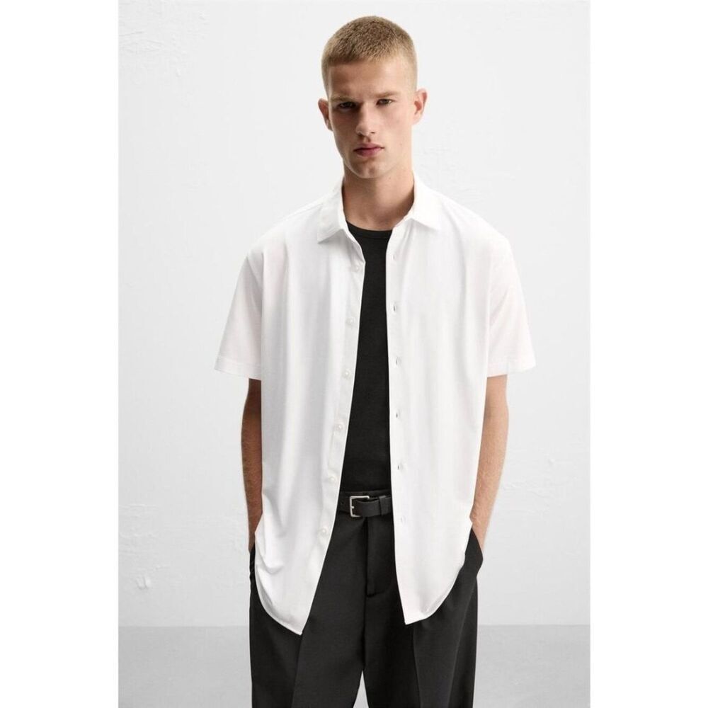 Zara Mens Button Up Shirt Size S White Cotton Textured Short Sleeve 0794/200 NWT